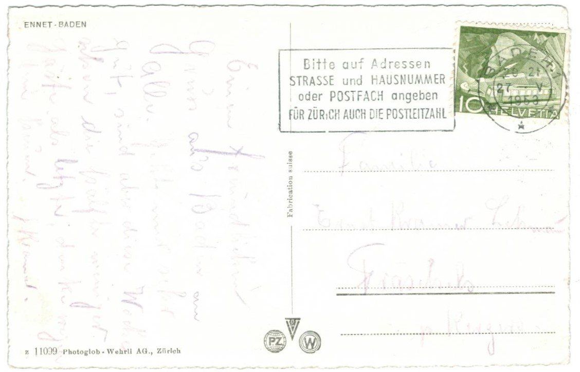 Cartoline postali: AK Ennetbaden Flugbild 1953 – Usato da Zürich venduto da tol_b7c7 1