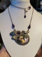 Silber Halskette mit Labradorit, Opal, Aquamarin und Amethys