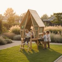 Yuki Holzspielhaus 350 mit Rutsche, Balkon und Küche