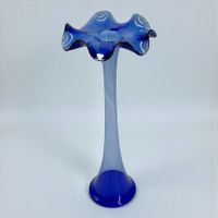 Vase Soliflore en verre soufflé bleu de Murano. Pièce unique