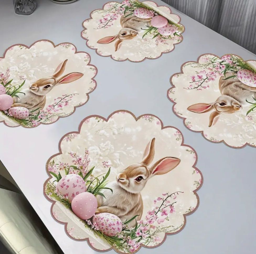 Sottobicchieri: 4er-Set Osterhase & Blumen Runde Tischsets – Nuovo e nell'imballaggio originale da Wagenhausen venduto da Svema