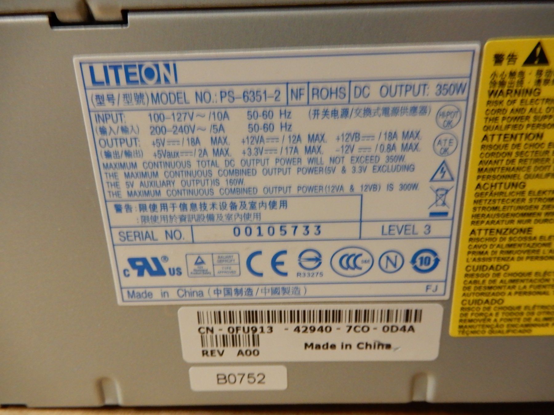 Componenti elettronici: Liteon Model 6351-2  PC Power Gerät – Usato da Worben venduto da MaKo3252 6