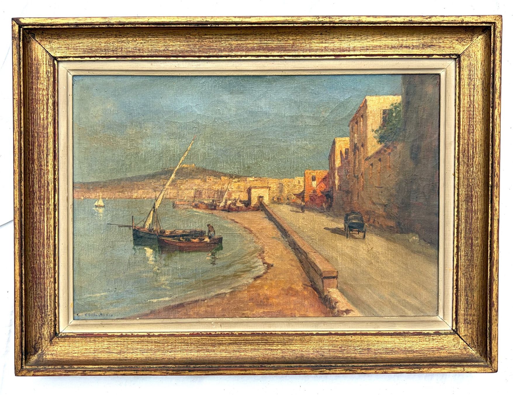 Dipinti: Gemälde Ansicht von Neapel. E. Bellantonio (1900-1980) – Usato da Boll venduto da NRie