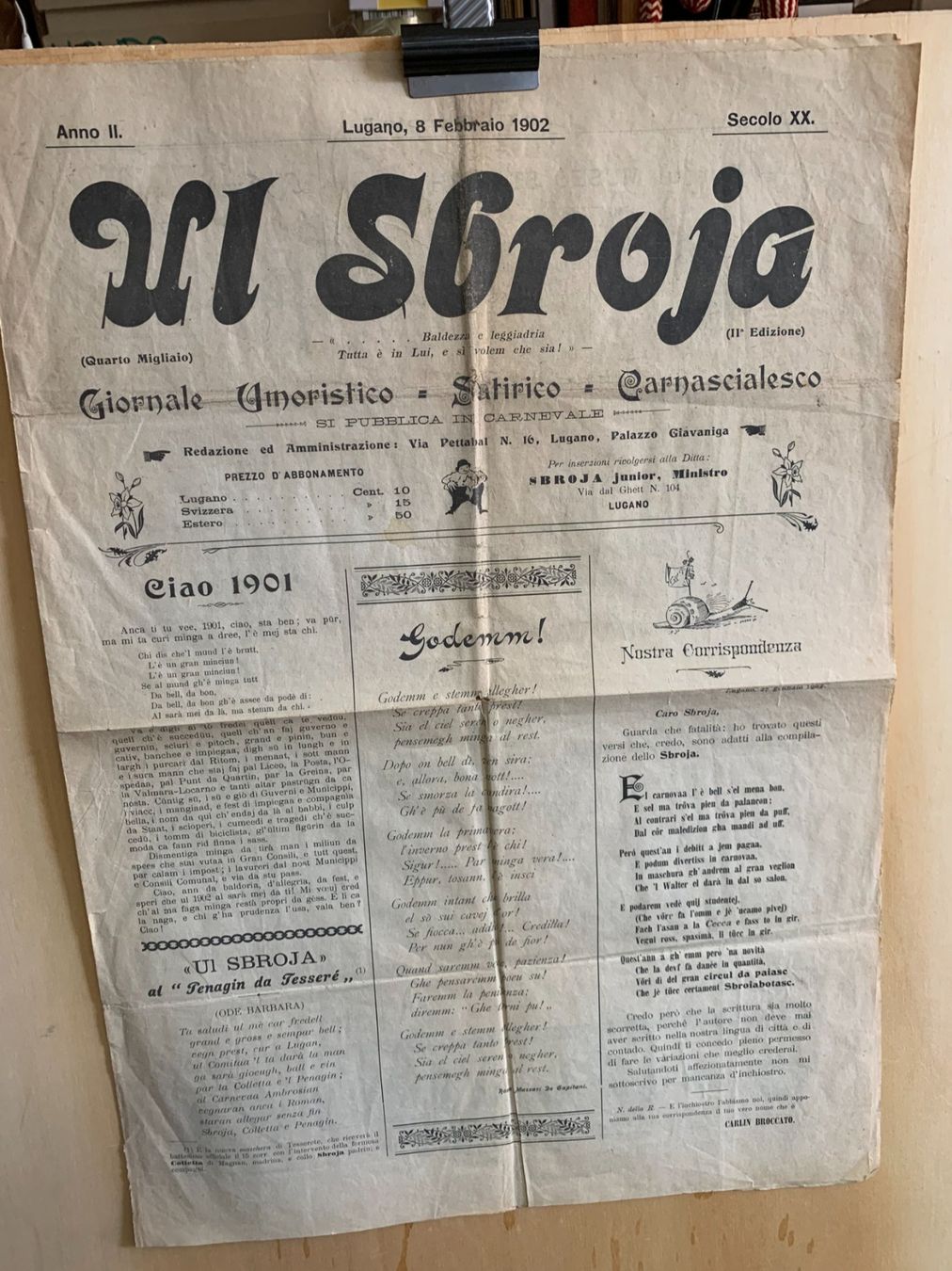 Dokumente: Ticino - Lugano - "Ul Sbroja" - 1902 – Gebraucht aus Sorengo von 74in