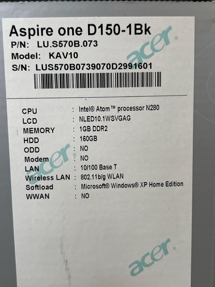 Acer Notebook: Acer Aspire One 10.1 Zoll Netbook – Usato da Buckten venduto da Laubfrosch63 1
