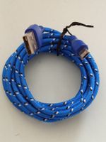 USB-Kabel, Micro USB, Stoffkabel, Blau, Neuwertig!