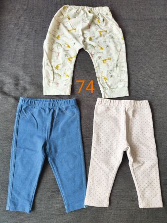 Gr. 74 - 3 Trainerhose. Waldtiere, rosa Punkte und "Jeans"