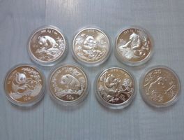 SELTEN ++ 7 Stück Silber Unzen aus China ab 1992 - Panda Bär