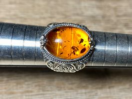 Orientalischer Silber 925 Ring Cognac Bernstein