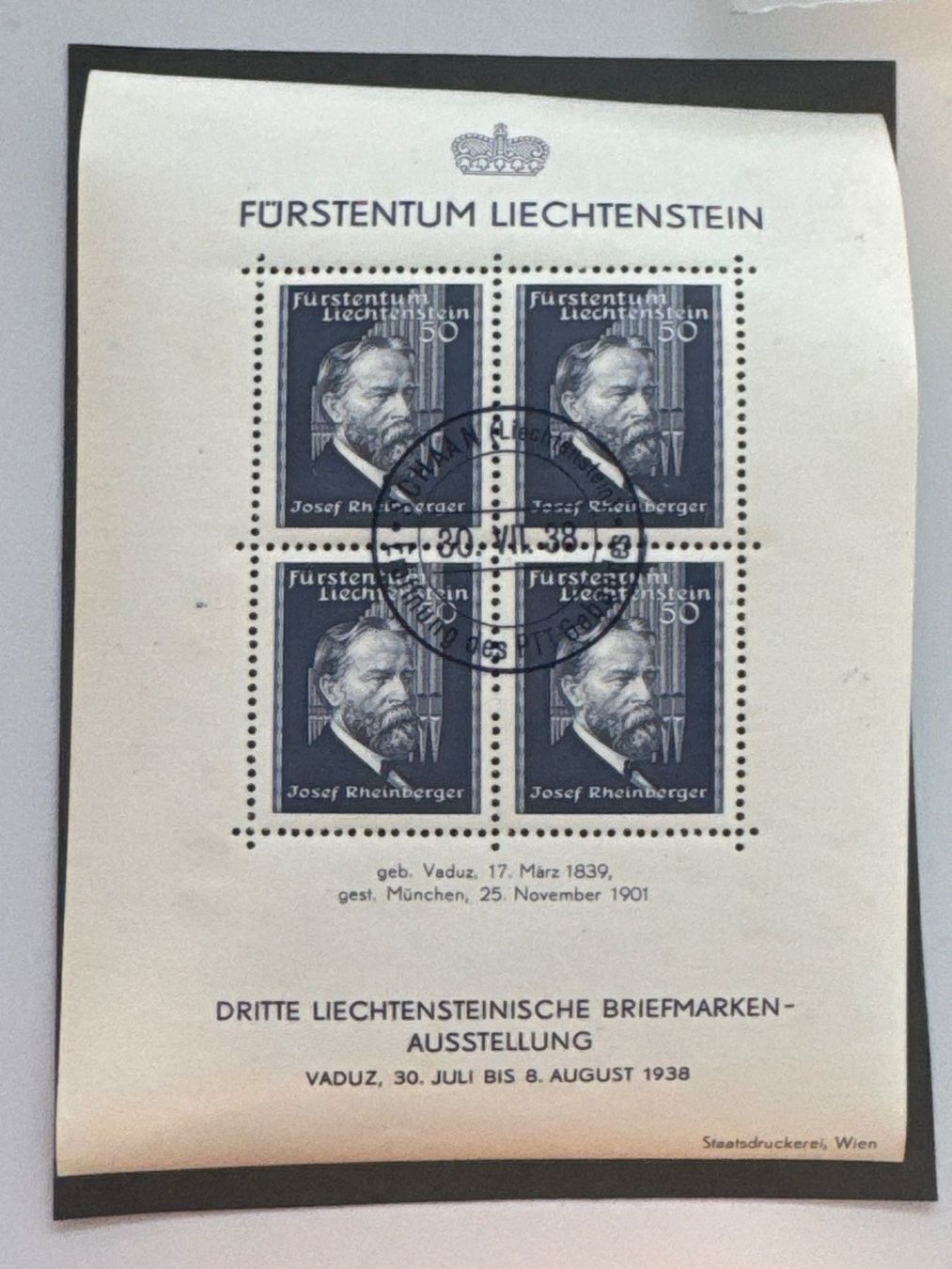 Alle Briefmarken: 1938, Sonderblock, ZNr. 141, gestempelt – Gebraucht aus Küssnacht am Rigi von POSTOMASTER