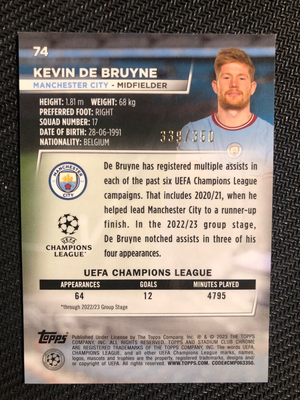 Topps Sammelbilder & Trading cards: Topps Stadium Chrome Kevin De Bruyne 339/350 – Gebraucht aus Wangenried von Garagara 1