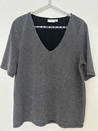 Vila Bluse, schwarz-silbrig, Gr.34/36 – ideal für Partys!