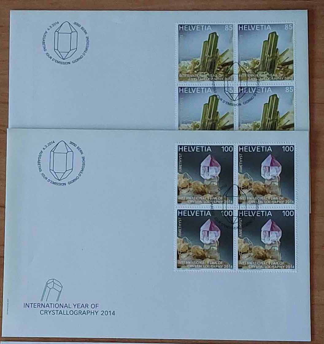 Tutti i francobolli: F1499 - 2 FDC Cristallographie Bloc de quatre – Usato da Trélex venduto da Phil_Albert