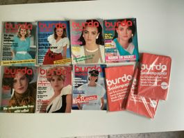 Burda Mode Zeitschriften, antik - 7 Stk. und Seidenpapier
