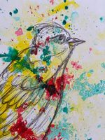 📌 Vogel auf Ast Zeichnung: Vogel  Malerei bunt Original EB