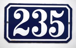 Emailschild 235 Antike Hausnummer Emaille Emailleschild
