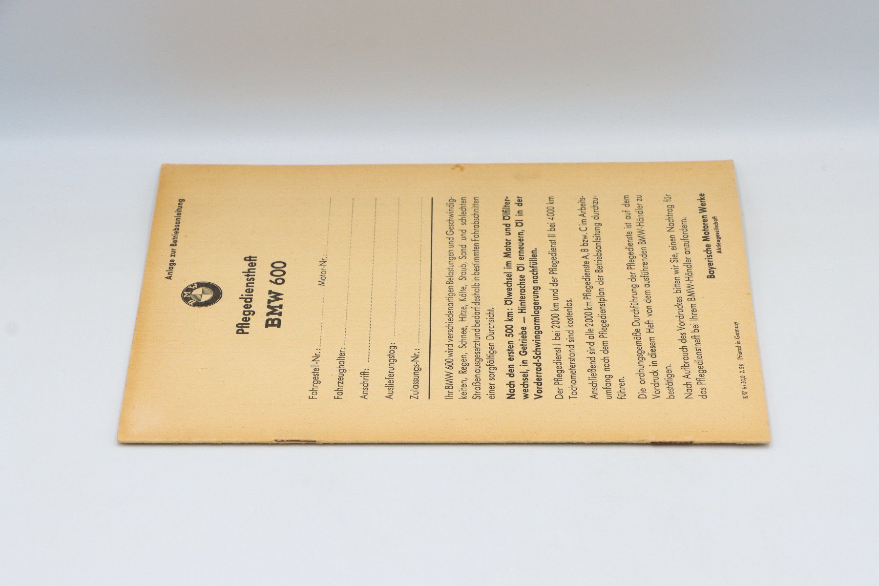 BMW Documenti: BMW 600 Original Pflegedienst Heft 1958 – Usato da Bühl b.Aarberg venduto da Collectorpassions 5