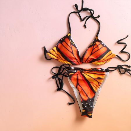 Bikini Schmetterling Muster Orange Schwarz Grösse S neu