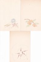 Japan: Lot 3 Postkarten mit Zeichnung und Briefmarke
