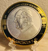 Papst Franziskus Medaille 2013, versilbert & Teilvergoldet