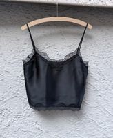 Damen Seidentop schwarz mit Spitze Grösse S