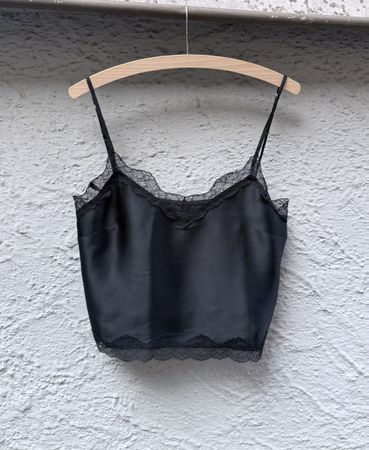 Damen Seidentop schwarz mit Spitze Grösse S