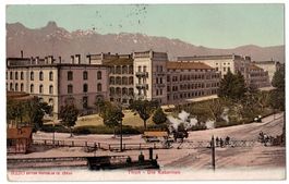 Thun, die Kasernen, belebt, Eisenbahn, gelaufen 1907
