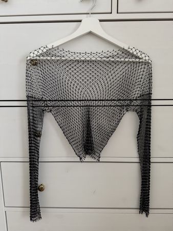 Schwarzes Netzstoff-Top mit Strass Gr. S