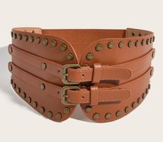 Breiter Vintage-Gürtel PU-Leder mit Nieten - Ceinture