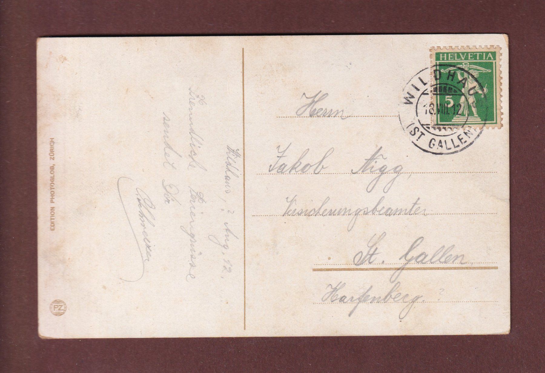 Cartoline postali: GRÄPPELENSEE - Wildhauserschafberg - 1912 – Usato da Pully venduto da nicecards-shop 1