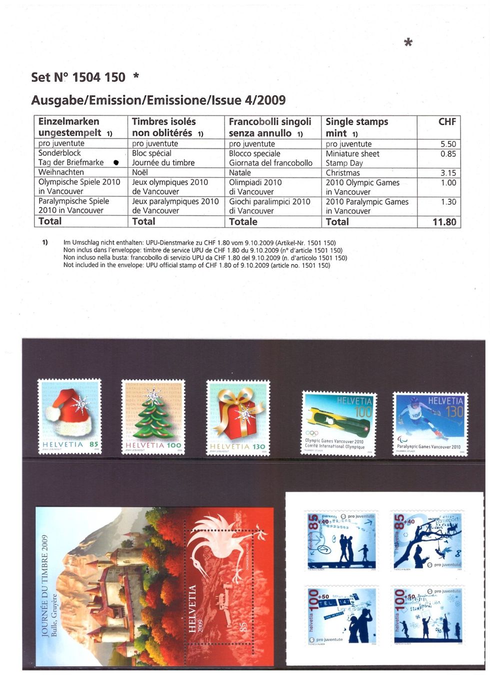 Tutti i francobolli: CH Briefmarken Ausgaben 2009 – Nuovo e nell'imballaggio originale da Chur venduto da marcbruni 3