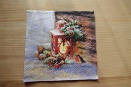 2 Servietten Laterne mit Rotkehlchen 33x33 cm (je 2 Motive)