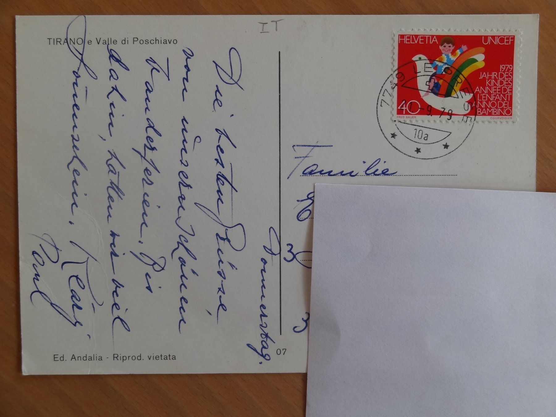Ansichtskarten: Tirano - e Valle Poschiavo - 1979 – Gebraucht aus St Léonard von Riglin 1