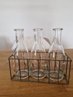 Glasflaschen mit Metallkorb, Deko-Flaschen, ca. 21cm,