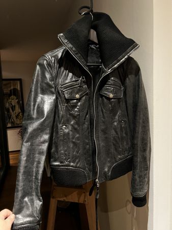 Lederjacke Stradivarius schwarz mit Strickkragen Gr. M