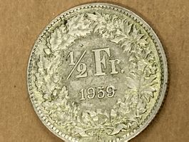 SVIZZERA 1/2  FR MONETA IN ARGENTO 1959 usata - circolata