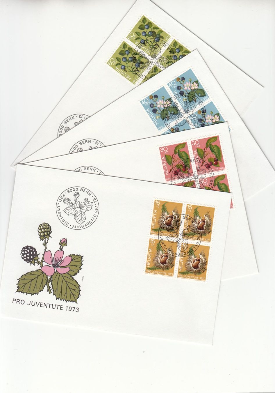 Alle Briefmarken: SBK J244 - J247 im 4er-Block FDC – Gebraucht aus Bürglen TG von StampGraf