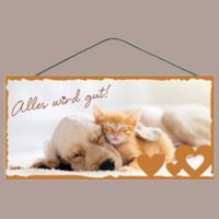 🔥 ALLES WIRD GUT Katze/Hund Holzschild mit Kordel🎀 12x25🔥