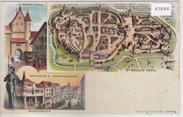 St. Gallen anno 1654 - Markt-Thor, Marktplatz - Litho
