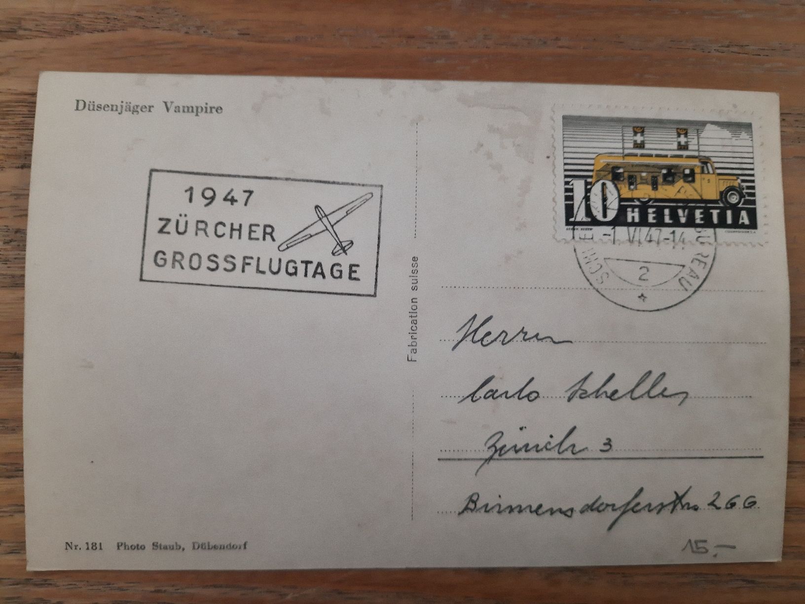 Cartoline postali: Ansichtskarte Aviatik Vampire CH – Usato da Basel venduto da KTV 1