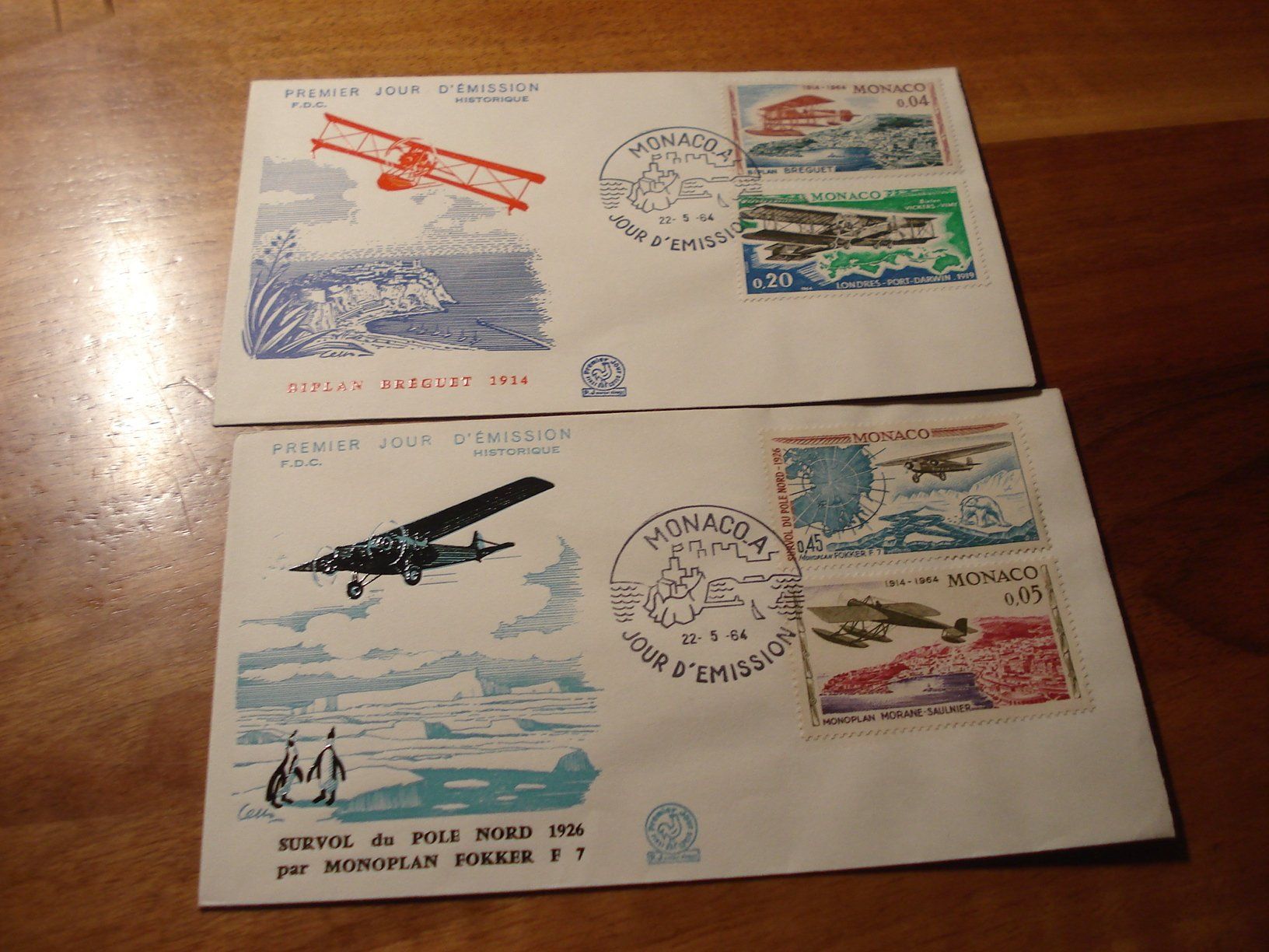Alle Briefmarken: 2 FDC Monaco 1964, Flugzeugmotive – Gebraucht aus Niederwil AG von morostahu