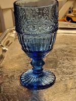 Vintage Pokal aus blauem Pressglas, Höhe 17 cm