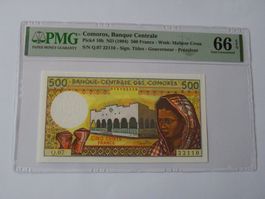 Banknote Komoren 500 Francs 1994, PMG 66 EPQ, Zertifiziert