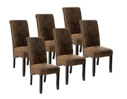 6er Set Esszimmerstuhl antikbraun gepolstert mit Kunstleder