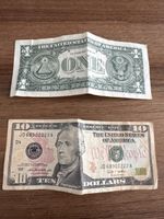 USD Banknoten – 11 US-Dollar (1x 10 $ + 1x 1 $)