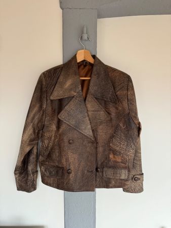 Veste en cuir marron à double boutonnage, occasion