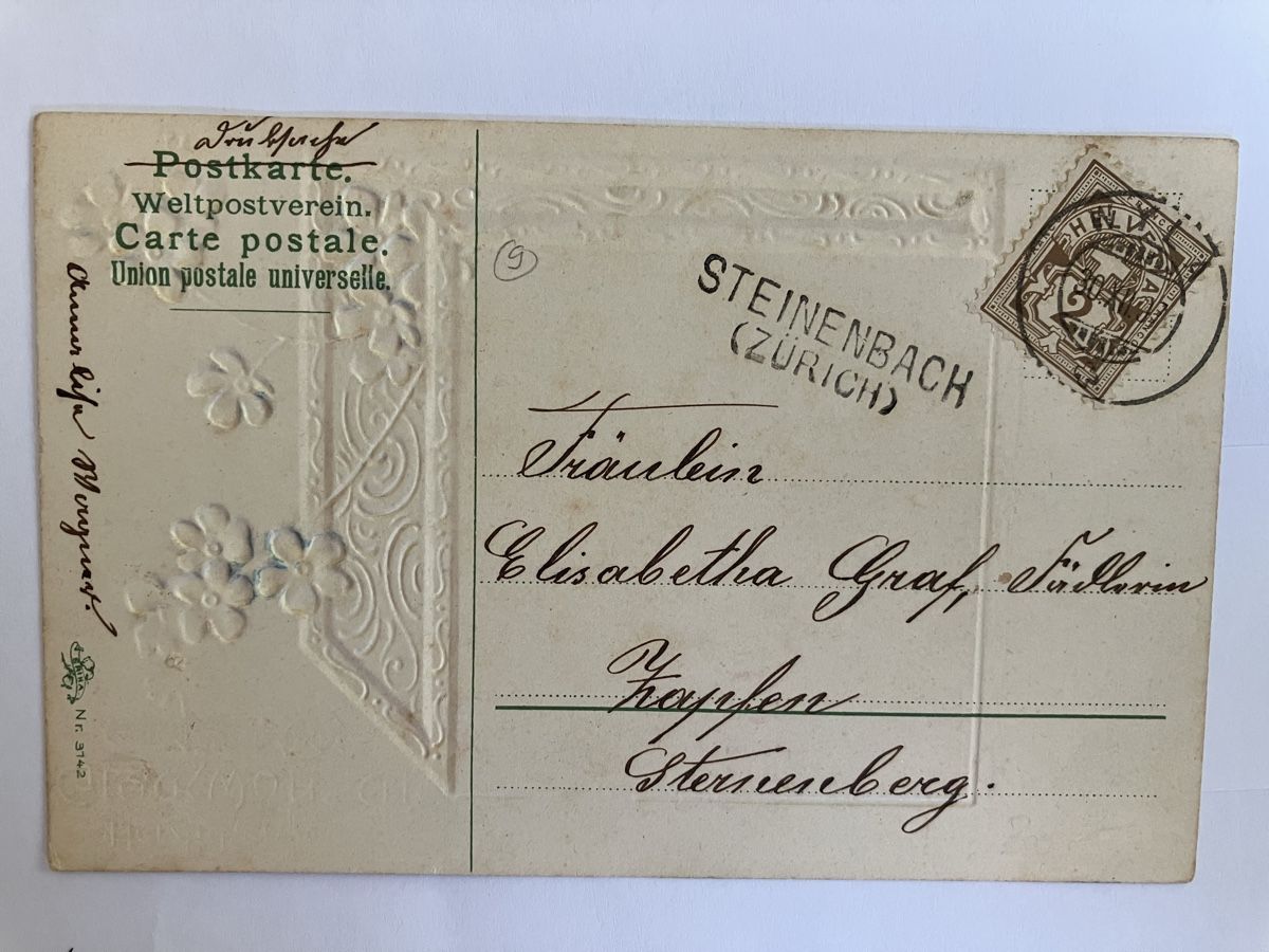 Cartoline postali: Alte Ansichtskarte Neujahr  Steinenbach Zürich – Usato da Bauma venduto da Baumer71 2