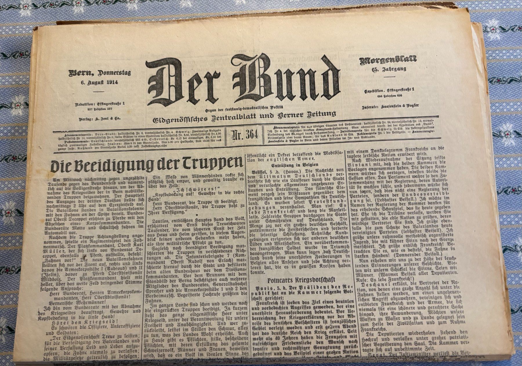 Libri: Der Bund Morgenblatt & Abendblatt 6.August 1914 – Usato da Bern venduto da Grindelwaldaus