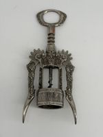 Tire-bouchon décoratif argenté, motif vendange, rare! (50)