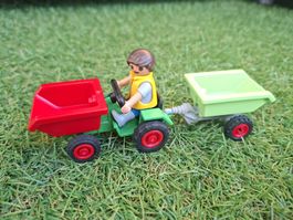 PLAYMOBIL Figur Junge mit Kindertraktor Traktor mit Anhänger